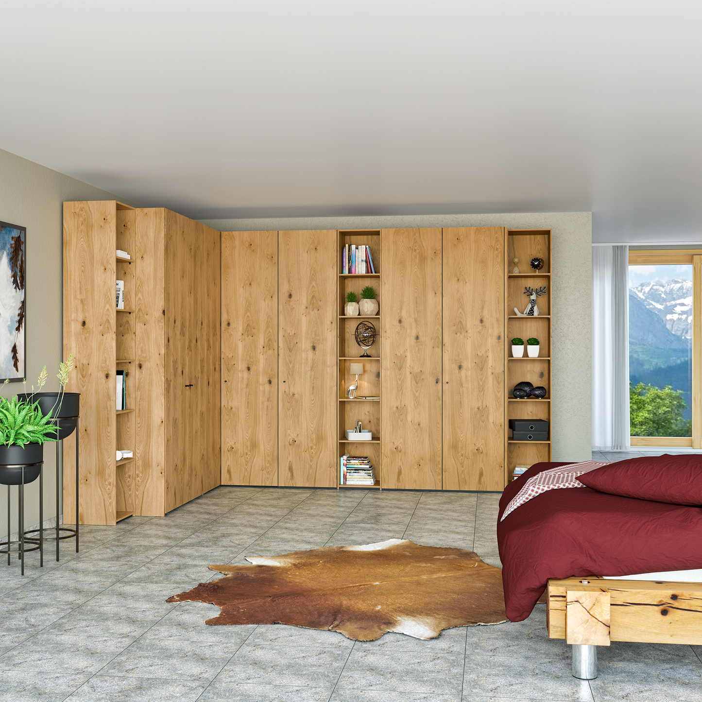 eckschrank mit regalfächern aus holz