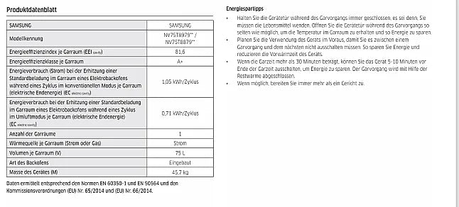 Samsung BO210 Dual Cook Steam Backofen – Ausstellungsstück, neu