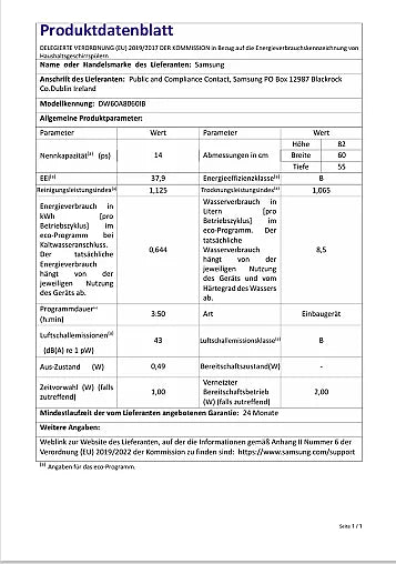 Samsung EGS 110 Geschirrspüler – Ausstellungsgerät, neu & sparsam