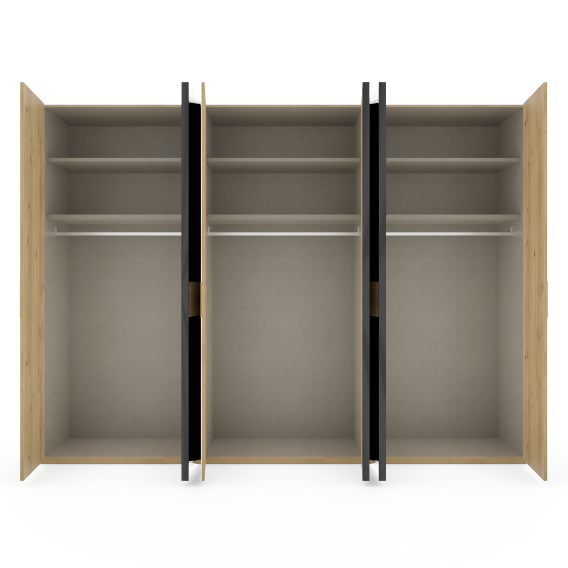 kleiderschrank mit asteiche und drehtüren innenansicht