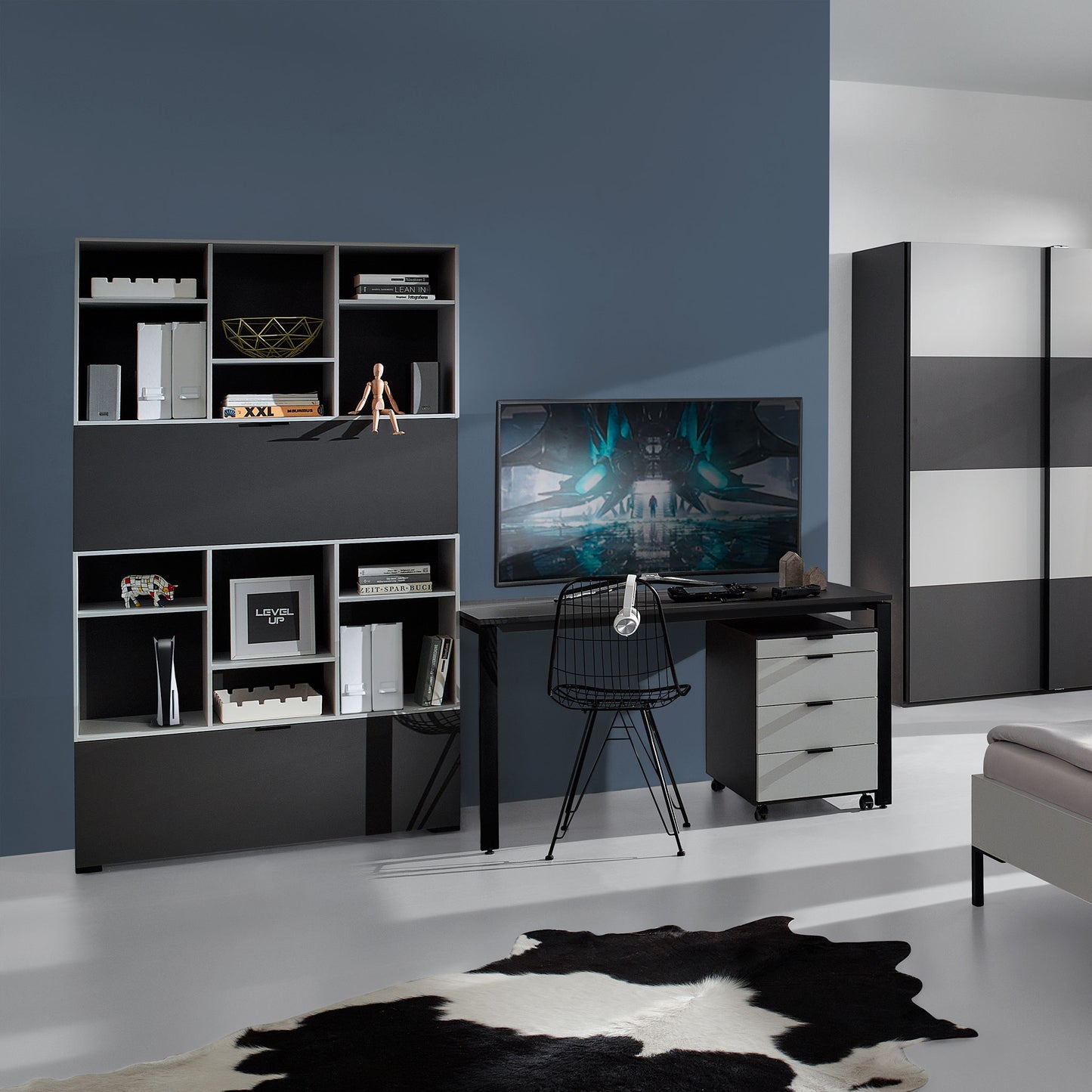 Jugendzimmer mit Pult in anthrazit-weiss